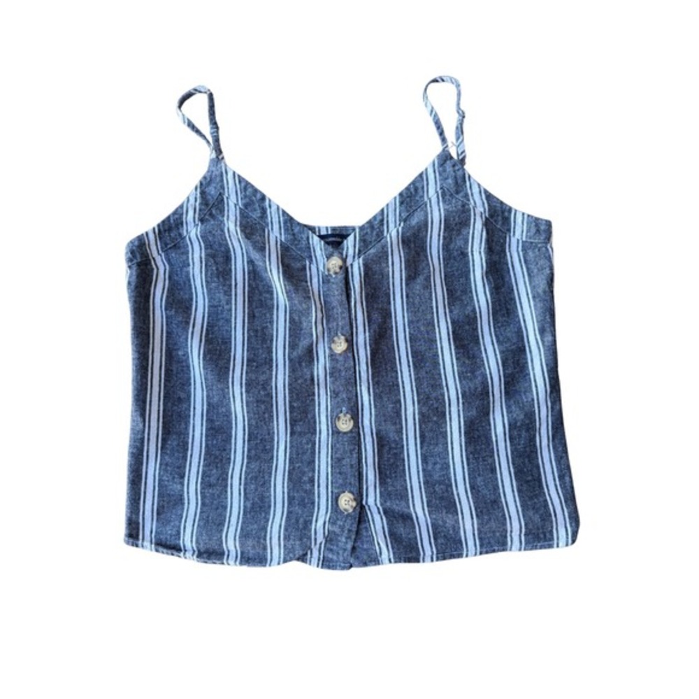 Abercrombie & Fitch Cami Top Womens Medium Blue Striped Button‎ Up Linen Blend